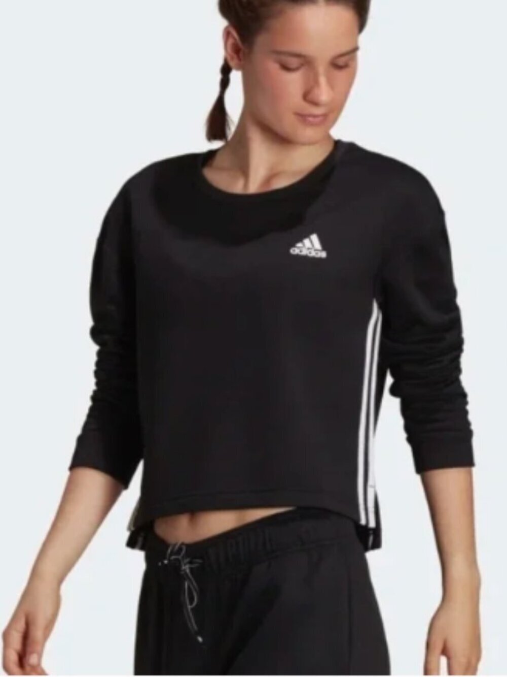 Adidas Women's Size 2XL Primegreen Essentials Comfort Cropped Sweatshirt Black